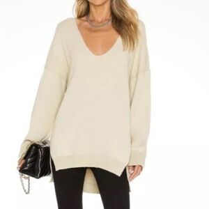 Free People Sweater Weather V Neck Oversized Pullover Marzipan Combo Size S